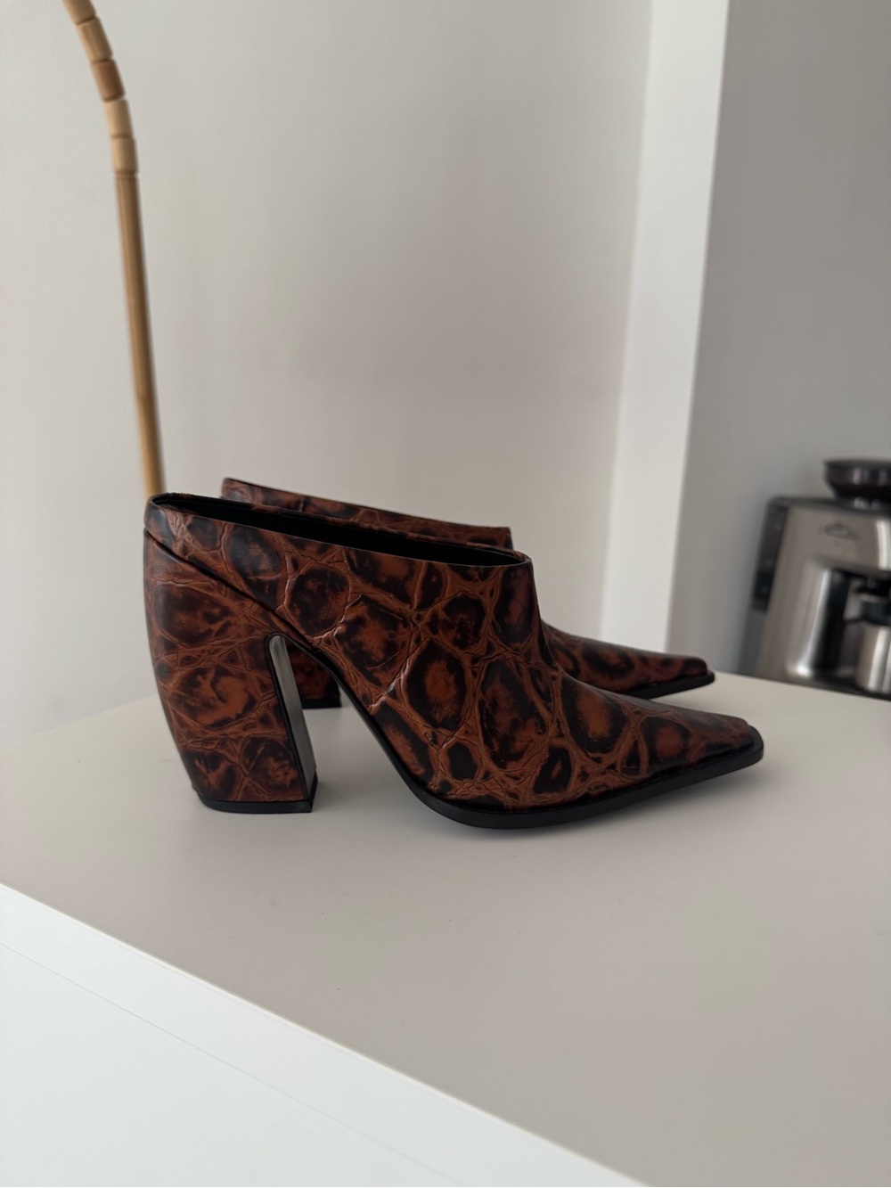 Bottega Veneta Brown Tex Croc-Ambossed Leather Mules